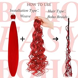 Red Pre stretched Braiding Hair for Boho Braids
