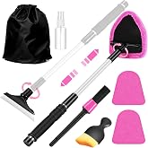 vioview Pink Windshield Cleaner Tool, Car Interior Cleaning Kit with Extendable Handle and 3 Reusable Microfiber Pads, Auto Glass Wiper and Detailing Brush Kit for Car &amp; Home Window