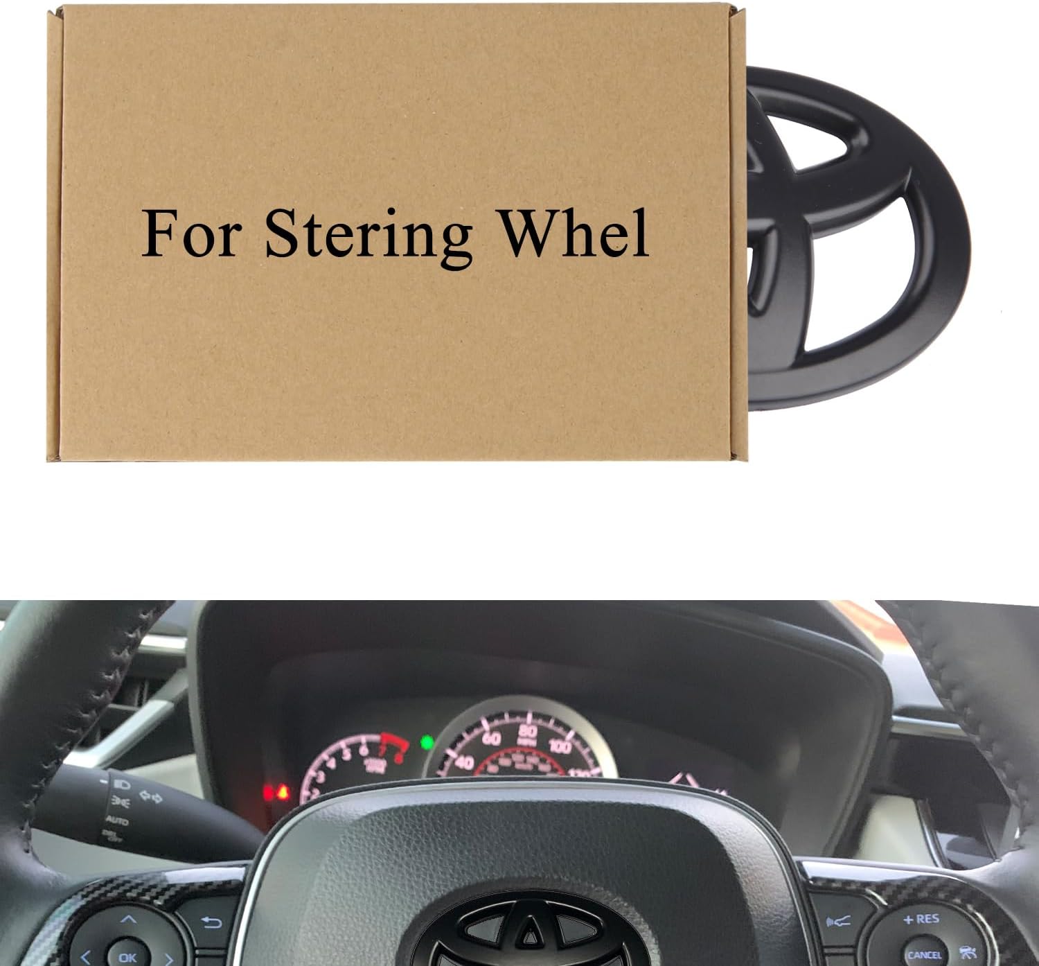 Steeering Wheeel Emblem Overlay Universal Fit for Toyota Tacoma Tundra 4Runner Camry Rav4 Corolla Highlander Accessories with Strong Adhesive 033011 Matte Black 1Pc