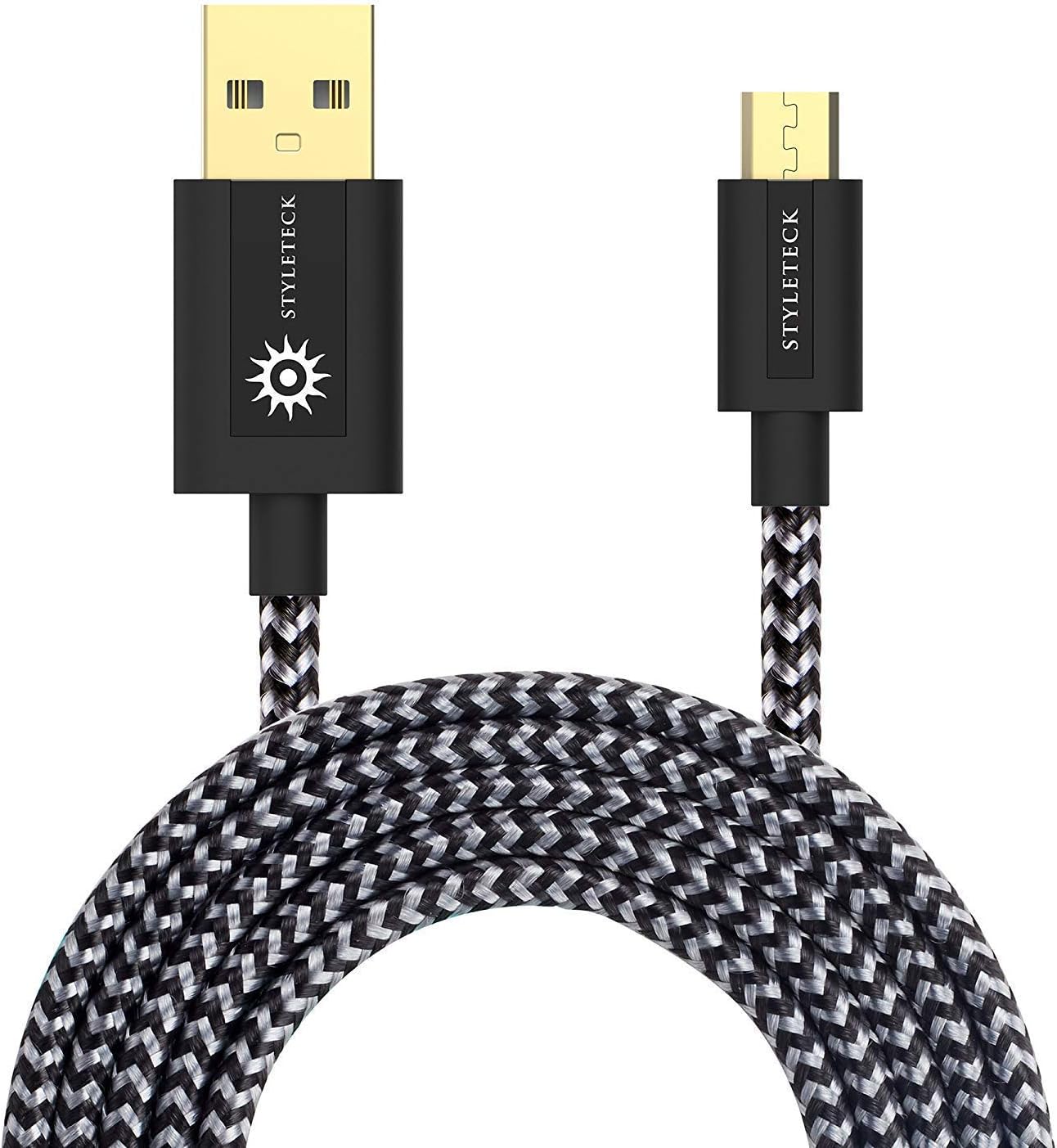 STYLETECK Micro USB Cable 1M, High Speed 2.0 Nylon Braided Android Charger Cord, Fast Charge Data Sync Lead Compatible with Samsung Galaxy S7/ S6 Edge, LG, OnePlus, Nexus, PS4, Xbox and More – Black