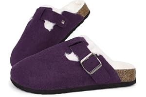 MAIITRIP Women's Wide Orthotics Cork Clogs Slippers with Arch Support for Plantar Fasciitis,Fur Lined Orthopedic Indoor/Oudoor House Shoes with Adjustable Buckle for Flat Feet