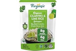 Reganic Cilantro Lime Rice - 90 Seconds - Organic, Long Grain White Rice, Vegan & Gluten Free | Ready to Eat Meals | BPA-Free | Microwavable Food, Easy Dinner, Side Dish | 8.8 Ounce (Pack of 6)