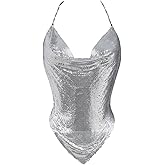 Floerns Women's Rhinestone Halter Tops Cowl Neck Sparkly Hanky Hem Date Night Cami Top