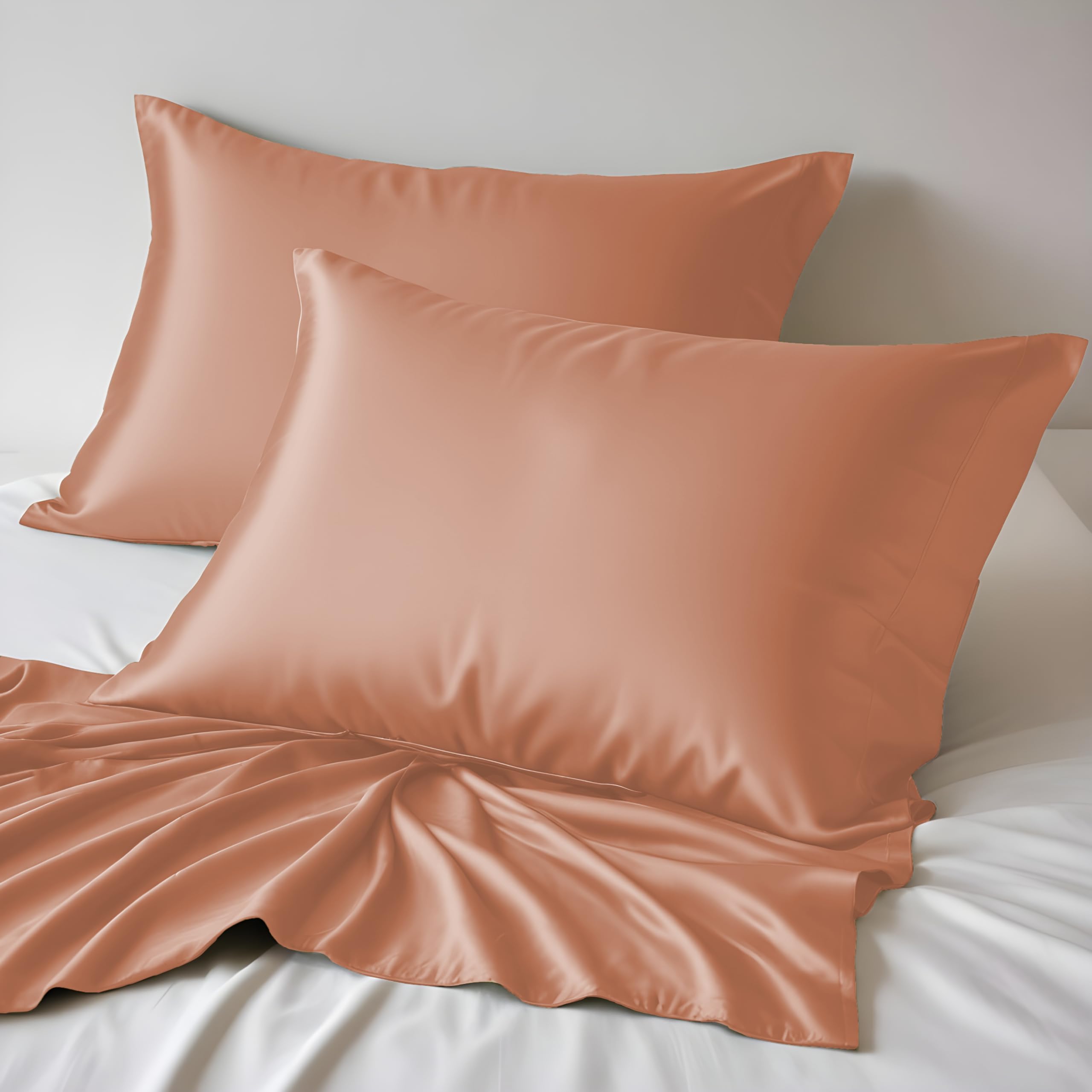 LINENWALAS 100% Organic Bamboo Pillow Cases 2 Pack, Soft Premium Bamboo Silk Pillowcases for Hair and Skin, Cooling Standard Size Pillowcases with Envelope Closure (50x75 cm, Peach Fuzz)