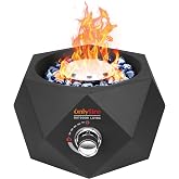 14" Modern Gas Fire Pit Side-Mounted, Tabletop Fireplace, FP004 | Portable Outdoor Propane Firepit with Glass Stones for Patio Backyard Porch Camping RV Tailgating, 5400BTU