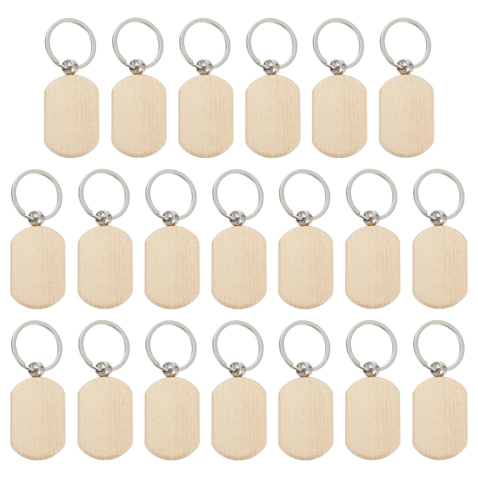 PATIKIL Wood Keychain Blanks, 70 Pack Rectangle Wooden Keychain Wood Engraving Blanks Unfinished Key Tags with Key Rings for DIY Gift Craft Style 1, Brown