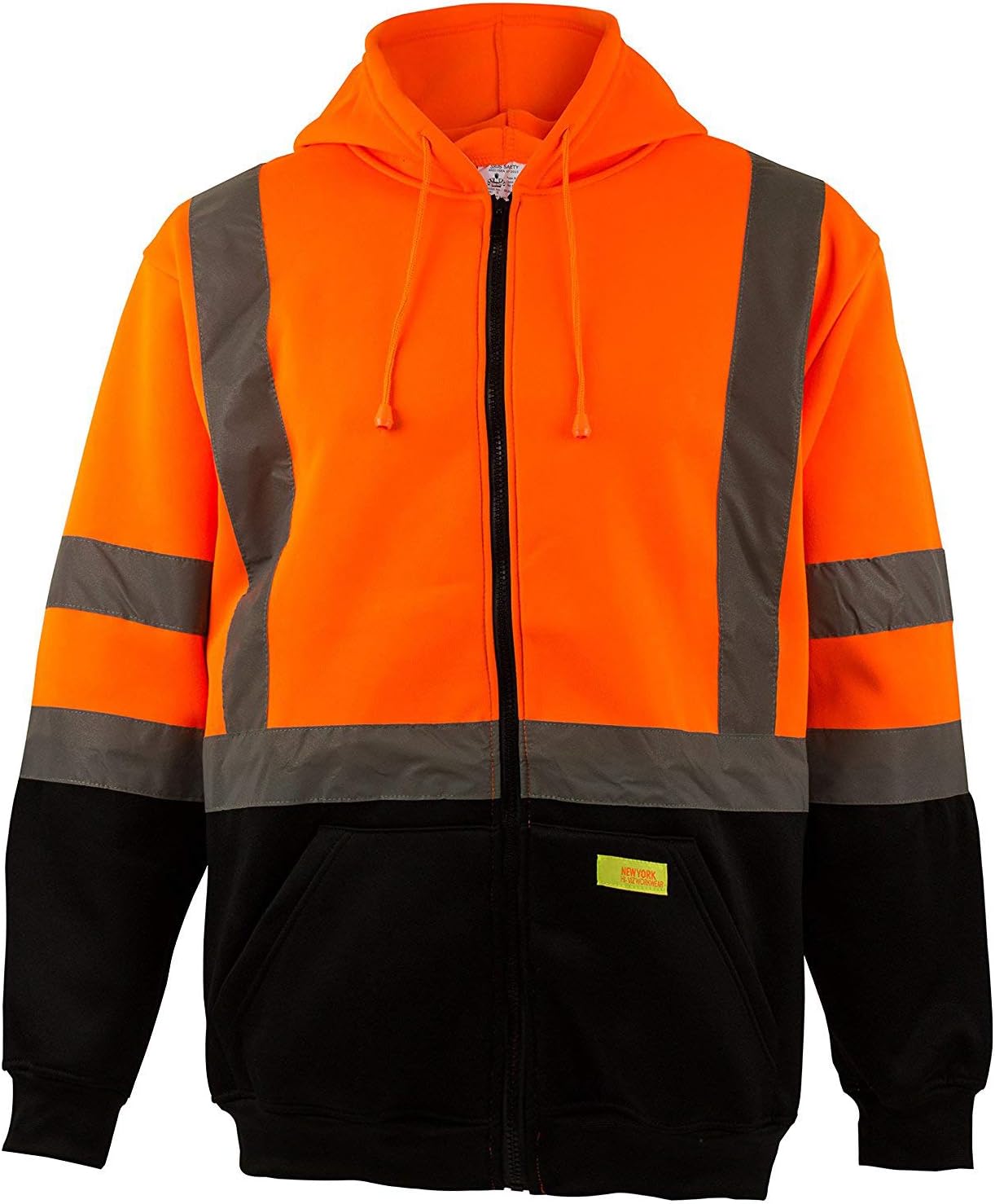 Troy Safety H9011 Men's ANSI Class 3 High Visibility Class 3 Sweatshirt, Knit Lining Full Zip Hooded, Black Bottom (3XL, Orange)