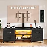 Homiflex LED TV Stand with Mount, 59'' Fabric Drawers TV Stand w/Power Outlet, Entertainment Center TV Mount for 26''-63'' TVs, Industrial Style Media Console for Living Room, Open Shelf, Black
