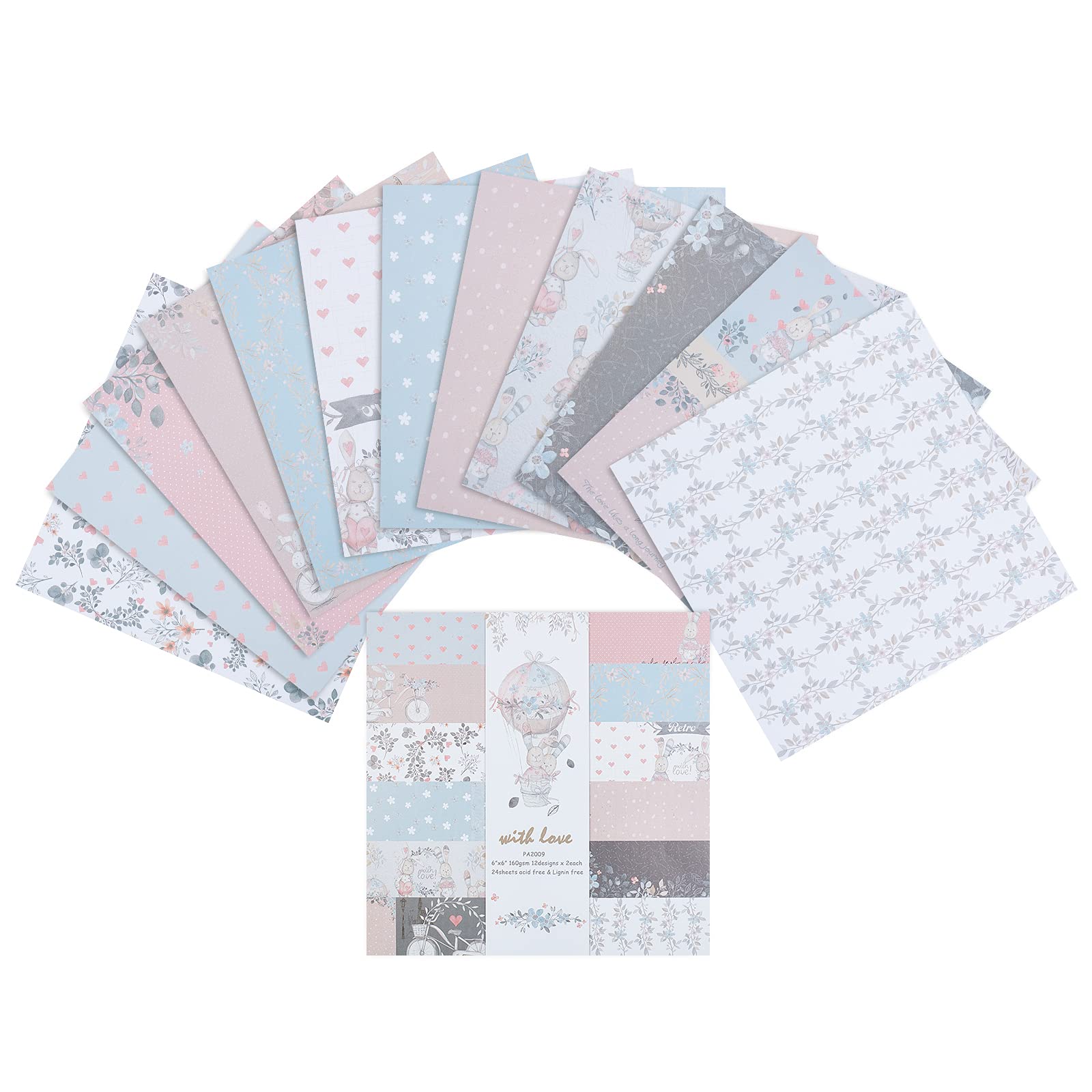 GORGECRAFT Patterned Paper Pad Scrapbook 24 Sheets Single Sided Paper Album Decorative Pages Themed Cardboard Background Light Colour