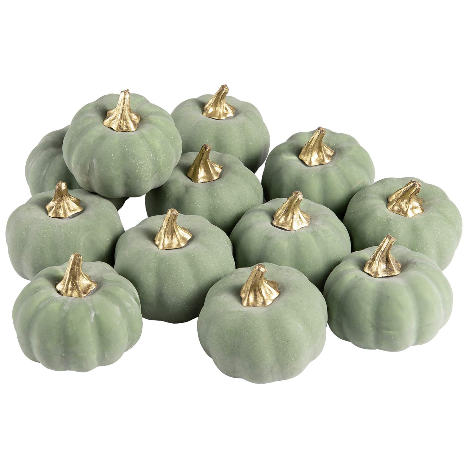 Whaline Artificial Pumpkins Bulk Vintage Green Fake Foam Lifelike Pumpkin for Fall Thanksgiving Halloween Home Party House Kitchen Wedding Decor(12pcs)