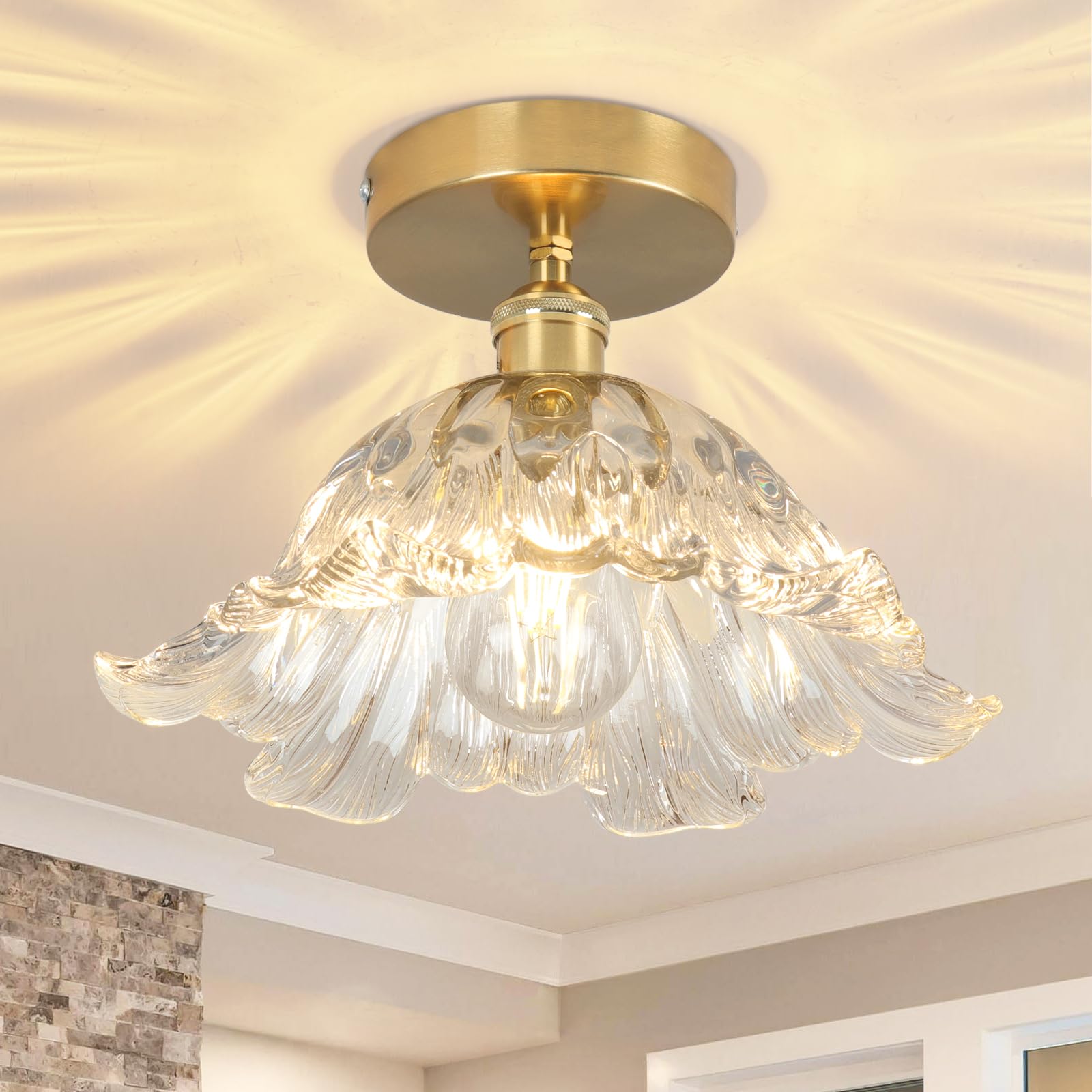 Photo 1 of Loiogohot Semi Flush Mount Ceiling Light,Hallway Vintage Lights Fixture Ceiling Transparent 11" E26 Vintage Light Fixtures for Closet Hallway Kitchen Dining Room