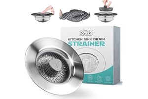 BGICK Silicone 3 in 1 Kitchen Sink Drain Strainer and Stopper Combo, 304 Stainless Steel Wraped Shell, Silicone Anti-Clogging Basket Strainer, with Handle for US Standard 3-1/2 Inch Drain