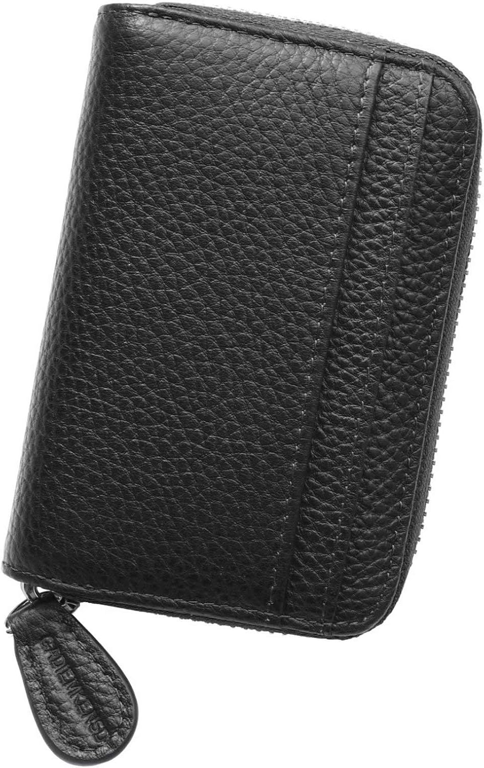 Credit Card Holder Small RFID Blocking Ladies Wallet with Stainless Steel Zipper Excellent Genuine Leather Accordion Wallets Case for Mens and Womens id Compact Slim Blocked Zip Accordian Cards Black