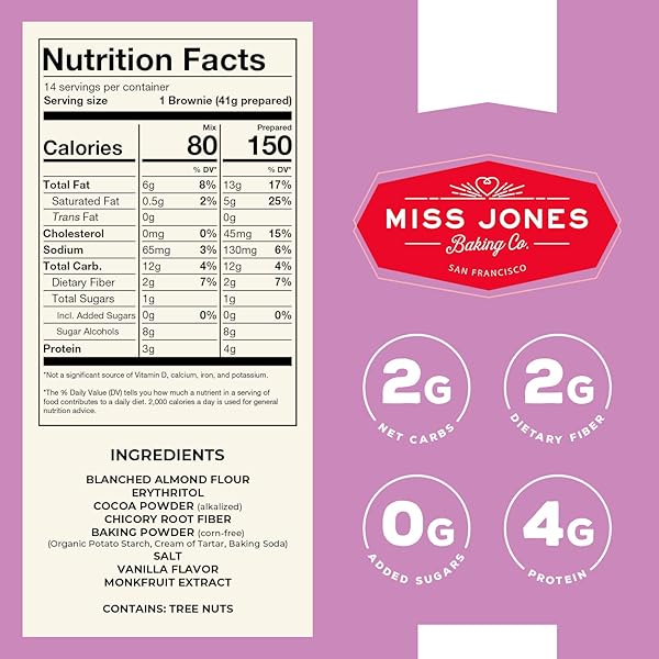 MISS JONES BAKING KETO BROWNIE MIX – GLUTEN FREE, LOW CARB, NO SUGAR ADDED, NATURALLY SWEETENED DESSERTS & TREATS – DIABETIC, ATKINS, WW, PALEO FRIENDLY (PACK OF 1)