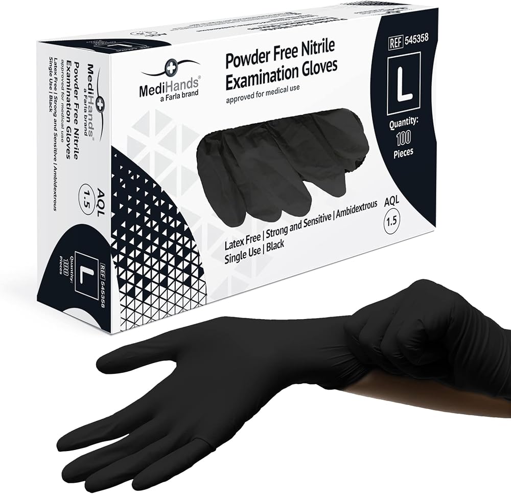 Farla Medical MediHands Disposable Nitrile Gloves Black 100 Count
