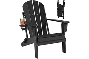 Adiromoti Folding Adirondack Chairs, All-Weather Resistant HDPE Patio Firepit Chairs, Sturdy Outside Chairs with Cup Holder, Lawn Chairs, 80% Pre-Installed Load Capacity 385lb, Black