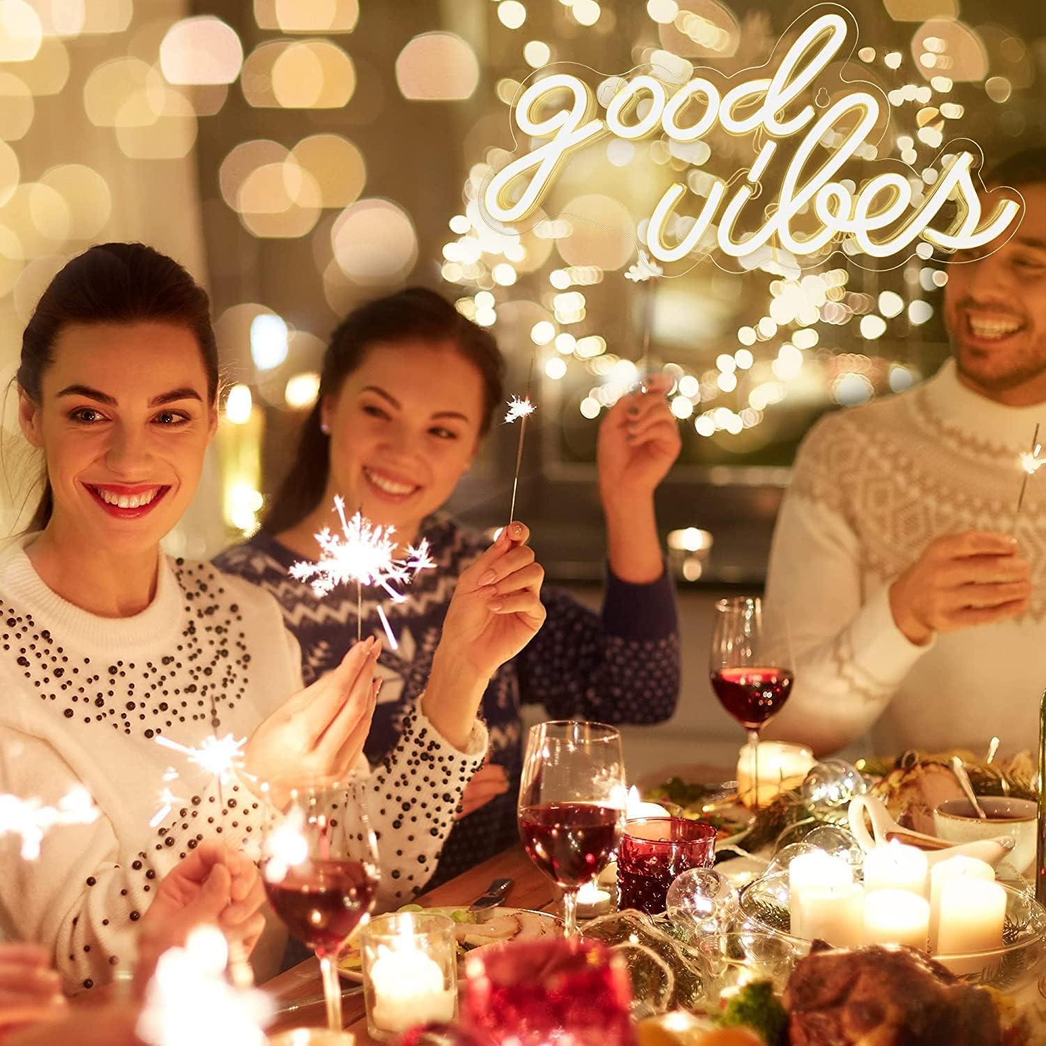 DECANIT Warm White Good Vibes Neon Sign，16.1