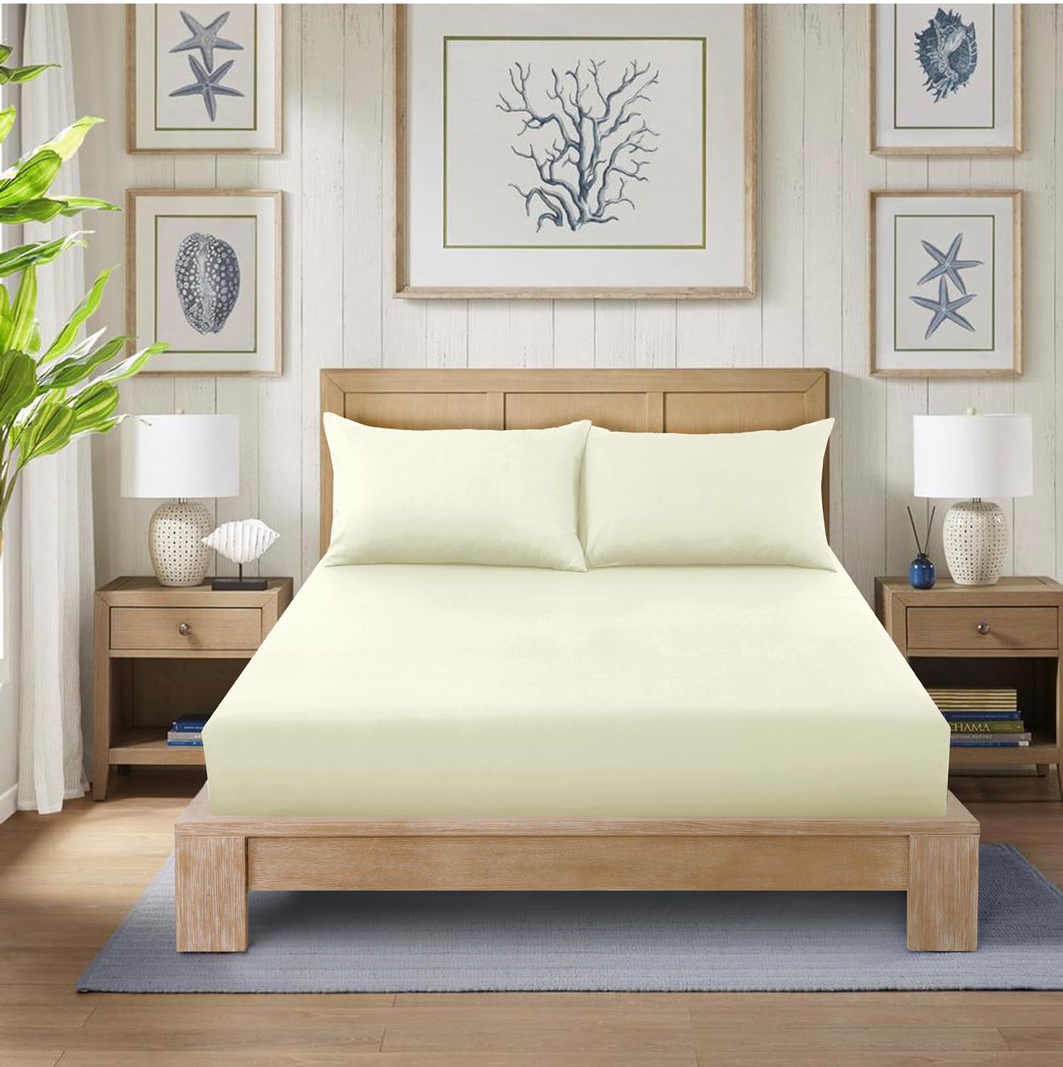 CHARKHAH Polycotton Fitted Sheet for Single Double King Super King Bed 200 Thread Count Anti Wrinkle Plain Bedding 25 cm Extra Deep Fitted Sheets Cover with Elastic Edges (Cream, Single)