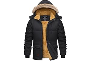 Cotrasen Men’s Winter Jacket Hoodie Thicken Warm Fleece Lined Water Repellent Windproof Parka Winter Coat