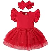 Baby Girl Ruffle Sleeve Romper Dress Infant Jumpsuit Tutu Skirt Set Newborn Princess Tulle Dresses Headband Outfit