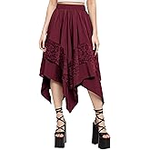 Simlakey Women Renaissance Fairy Skirt Y2K Flowy Skirt Asymmetrical Layered Lace High Waist Gothic Boho Pirate Costume