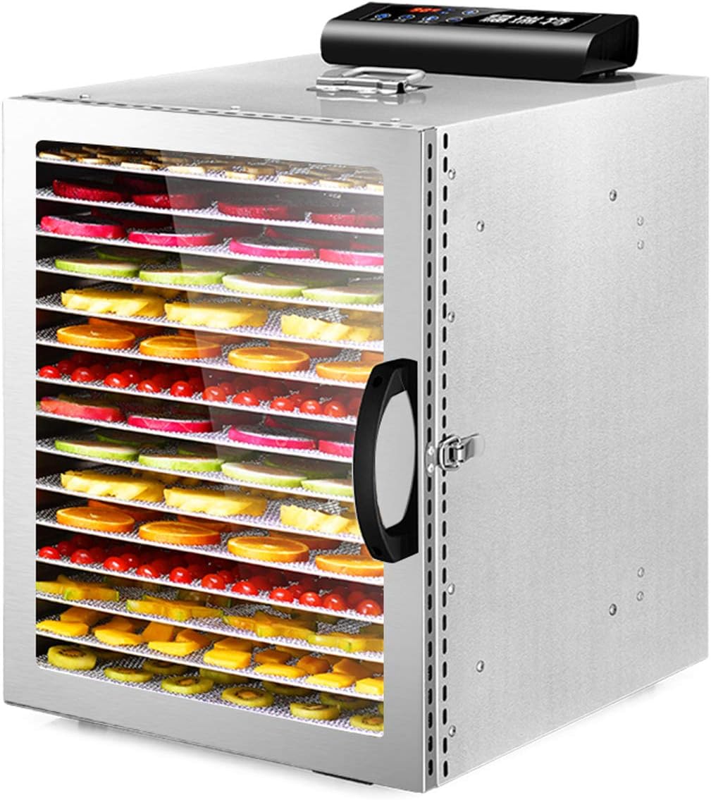 Lxn Food Dehydrator,Commercial Stainless Steel Dehydrator Raw Food & Jerky Fruit,1000W Preserve Food Nutrition Professional Household Vegetable Dryer, with 30~90℃ Adjusting Temperature(16 Trays)
