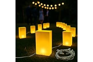 BlissfulTie Electric Luminary Bags Plug-in, Christmas Luminaries for Outdoors, Plastic Luminary Bags Waterproof, Reusable, Holiday Lighting Decor for Pathway, Walkway and Front Yard (Set of 10)