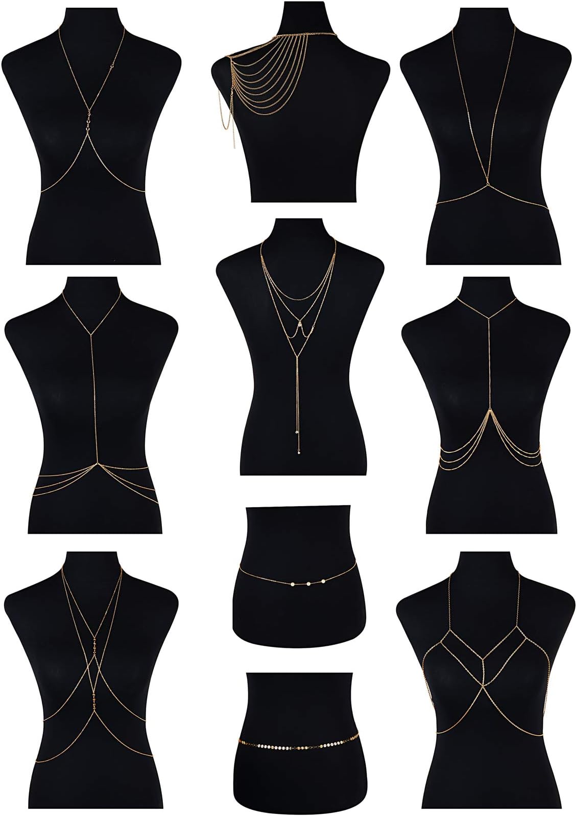 10 Pcs Sexy Fashion Golden Body Belly Waist Charm Chain for Women Bikini Shiny Luxury Harness Beach Pendant Necklace Set