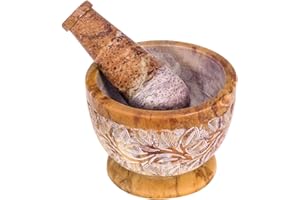 Divit Shilp Mortar and Pestle, Made of Heavy Duty Polished Hard Stone, Natural Stone Grinder for Spices, Pastes, Herbs, Seaso
