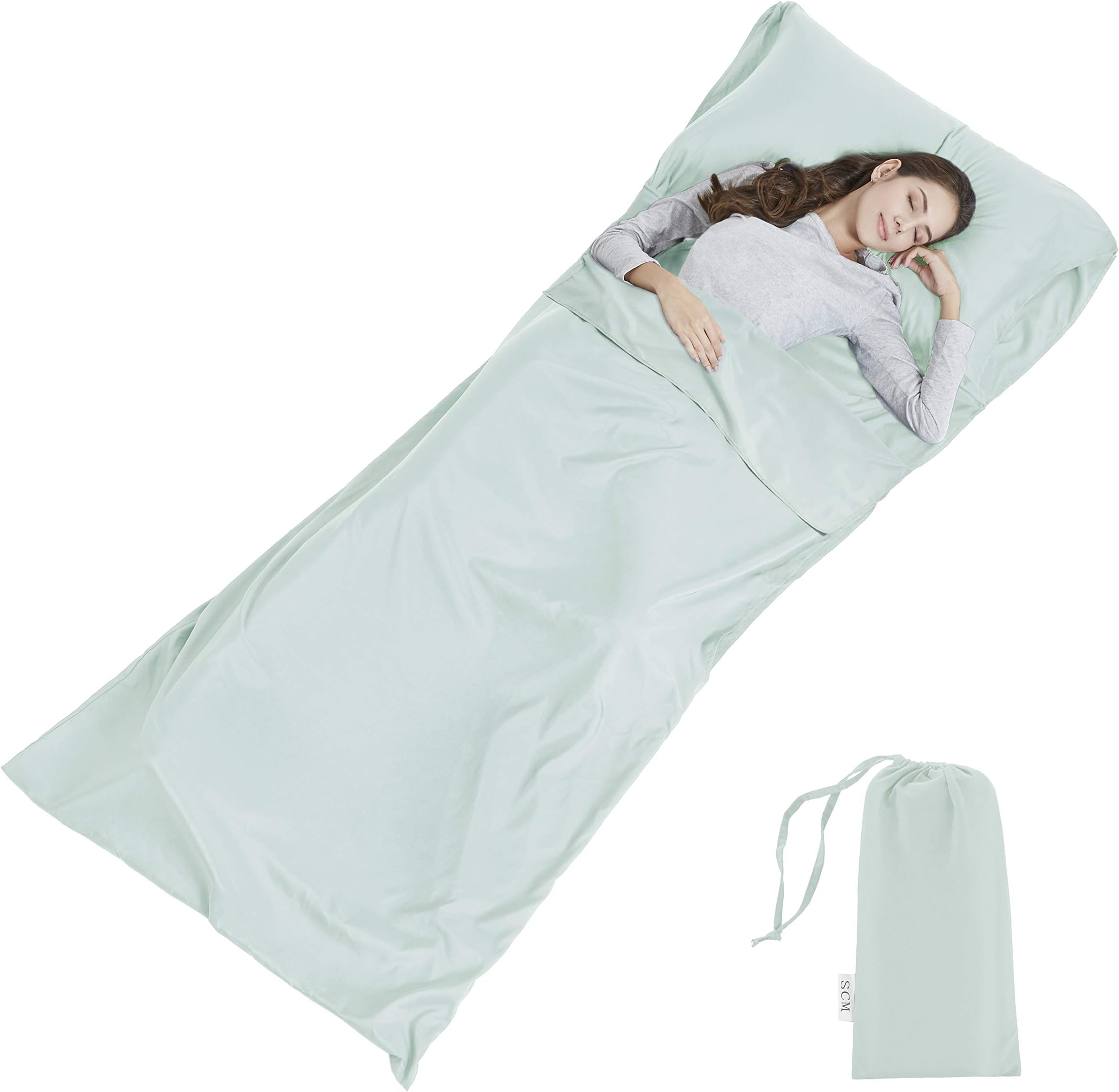 Coolmax Silk Soft Sleeping Bag Liner - Lightweight Travel Sheet Camping Sleep Bag Prevent Dirty On Business Hotel (Light Blue, 90 * 220cm)