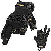 AIGEVTURE Carpenter Work Gloves with Impact Reducing Palm Padded Protection, Half Finger Mechanic Gloves with Grip Safety, TPR Protector Black X-Large