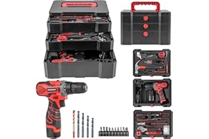 ARCWARES 65 PcsTool Kit with Drill, 16.8V Cordless Drill Set, 3-Layer Removable Tool Set, Cordless Drill Tool Kit Set with Battery,3/8" Keyless Chuck, 2 Variable Speed,Power Drill Kit for Father's Day
