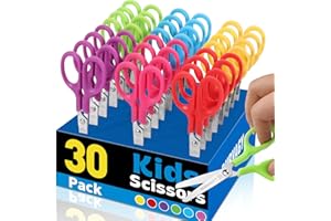 BURVAGY 30Pack 5" Small School Student Blunt Kids Craft Scissors, Sharp Stainless Steel Blades Safety Toddler Kid Child Comfort Grip Scissors Bulk for Children Cutting Paper