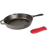 Lodge Cast Iron Skillet with Red Silicone Hot Handle Holder, 10.25-inch