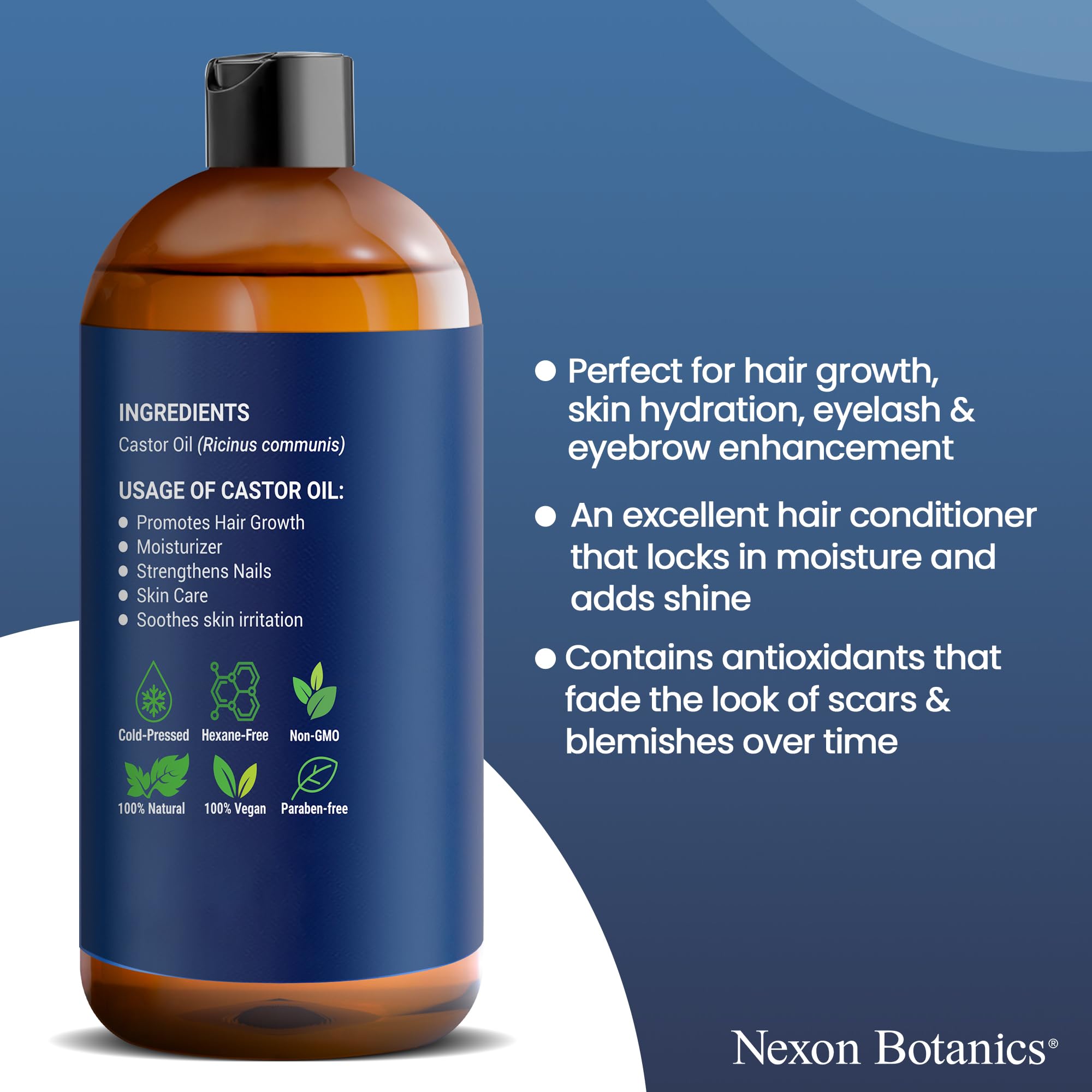 Organic Castor Oil for Hair Growth 8 fl oz - Cold Pressed, Unrefined Castor Oil for Skin, Hair, Eyelashes, Eyebrows, and Body - Aceite De Ricino Organico
