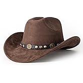 Gossifan Western Cowboy Hat for Men Women Wide Brim Suede Cattleman Cowgril Hats