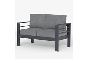 LayinSun Aluminum Patio Loveseat Sofa, All-Weather Metal Modern 2 Seater Outdoor Sofa with 5" Thick Cushion