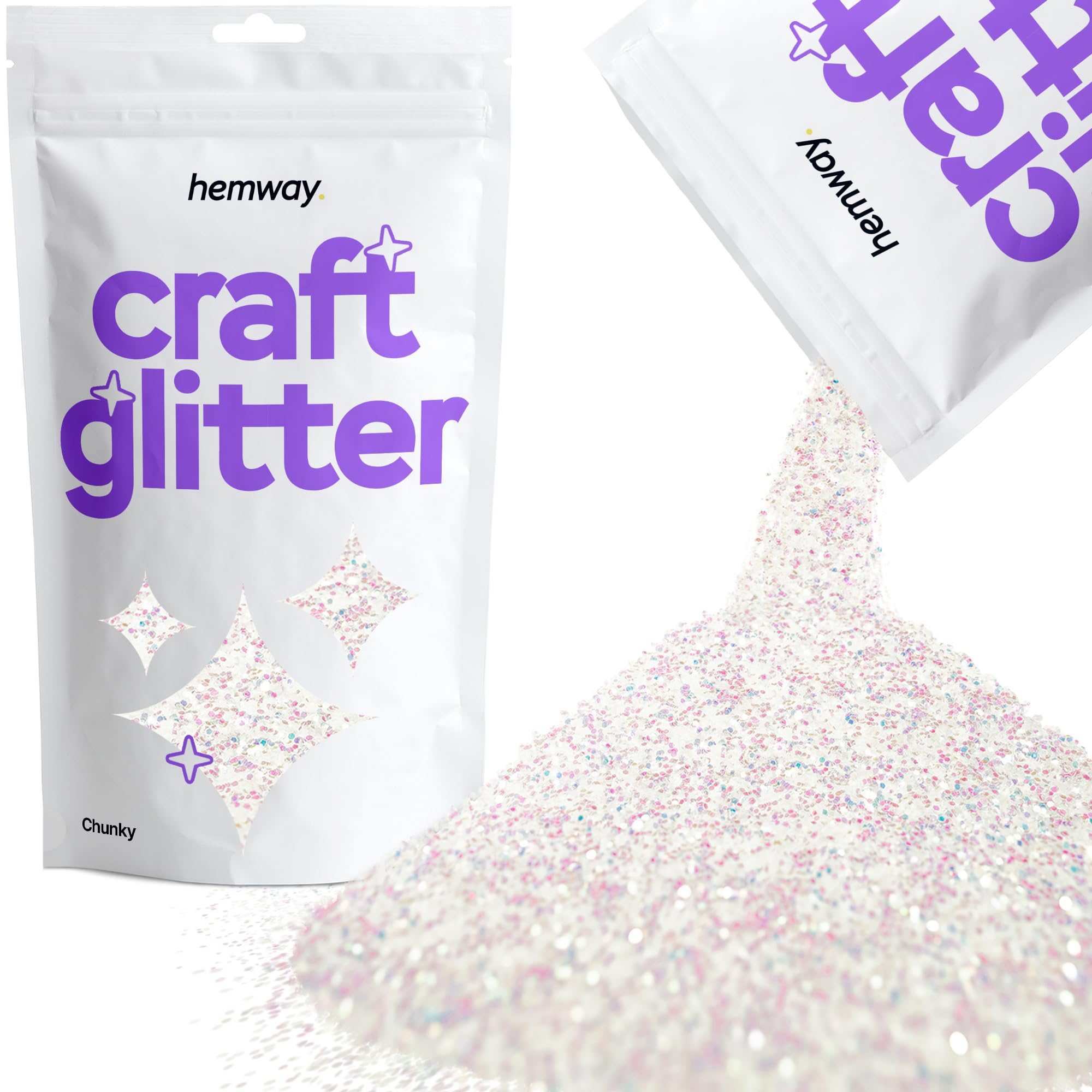 Hemway Craft Glitter Mother of Pearl Iridescent 100g Chunky Glitter for Crafts, Resin, Cosmetic, Nail, Face, Body, Festival, Tumblers, Art, Candle, Crafting