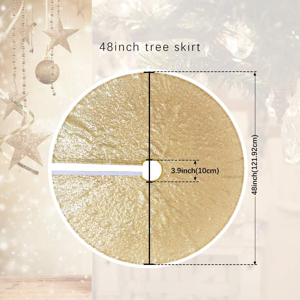 B-COOL 48 Inch Gold Xmas Tree Skirt Christmas Decorations Sequin Tree Skirt Cover New Year Party Indoor Holiday Tree Ornaments: Home & Kitchen
