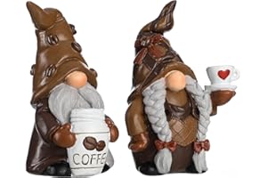 Argodaze 2PCS Coffee Gnomes Coffee Bar Desk Corner Resin Statues Home Kitchen Farmhouse Tiered Tray Collectible Dolls Hand Painted Figurines Daily Ornaments