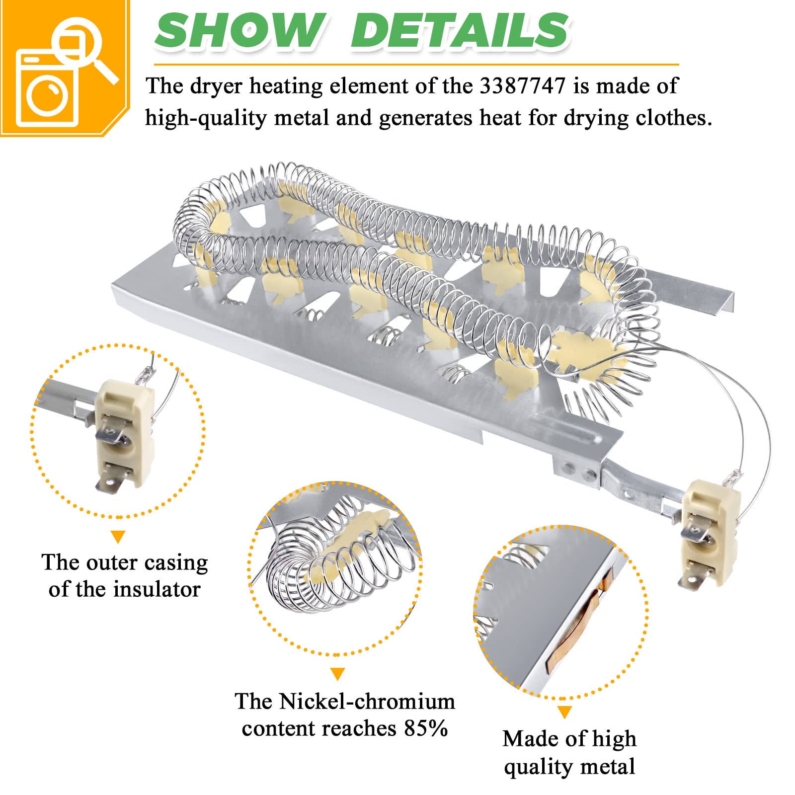 3387747 WP3387747 W11344457 Dryer Heating Element by Techecook - Fit for Kenmore Whirlpool Kitchen-Aid Maytag Dryer - Replaces medc700vw0 8527865 w11045584 PS11741416 AP6008281 AP2947033 PS344597