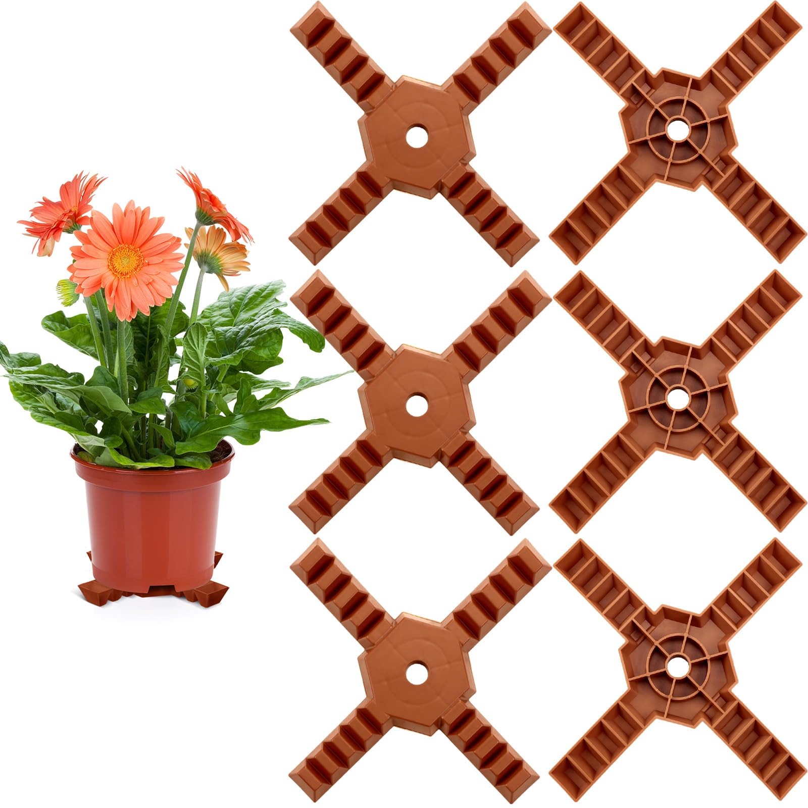 Photo 1 of 6 Pcs Plant Pot Stand Riser Adjustable Cuttable Plastic Under Plant Stand Prevent Water Damage for Outdoor Indoor Pot Holder Garden Patio(12 Inch,Brown)