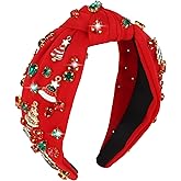 KEUKORZ Christmas Headband for Women Knotted Christmas Tree Headband with Crystals Jeweled Crystal Xmas Hairband Xmas Decorations Gifts(Red)
