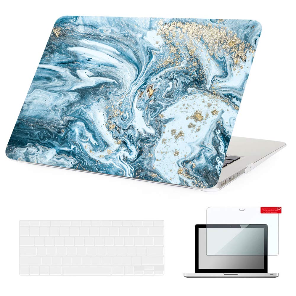 Se7enline Compatible with 2009-2017 MacBook Air 13 Inch Case Frosted Laptop Covers A1369/A1466 Hard Case for MacBook Air 13-Inch with TPU Keyboard Cover,Screen Protector, Watercolor Blue Quicksand
