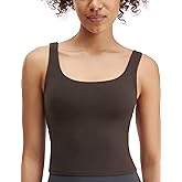Awwena Wenabutter Wide Scoop Bra Tank for Women U Neck Padded Buttery Soft Workout Yoga Tops Slim Fit with Built in Shelf Bra