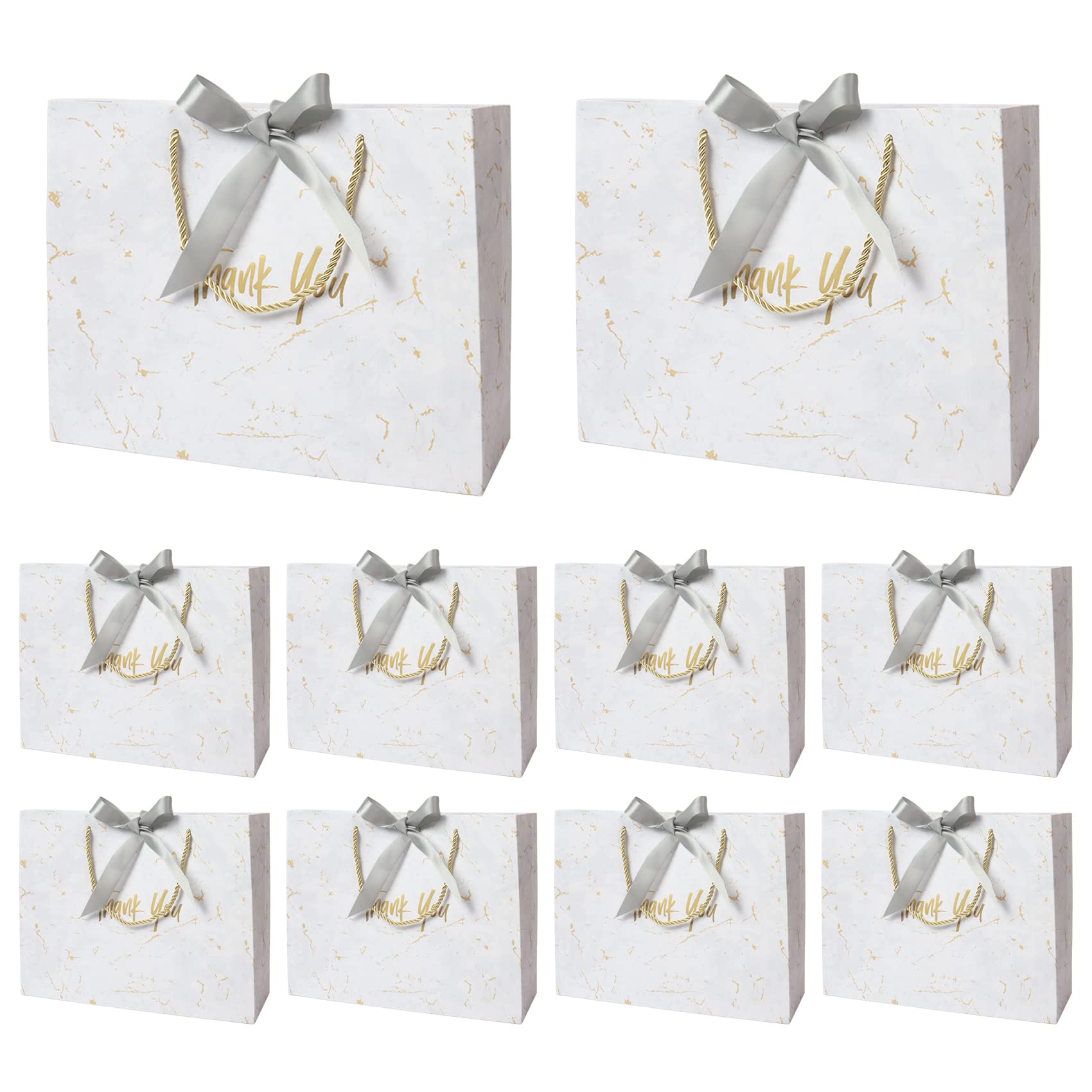 10 Pack Large Paper Gift Bags With Grey Ribbons for Birthday, Wedding, Baby Shower Party Favours