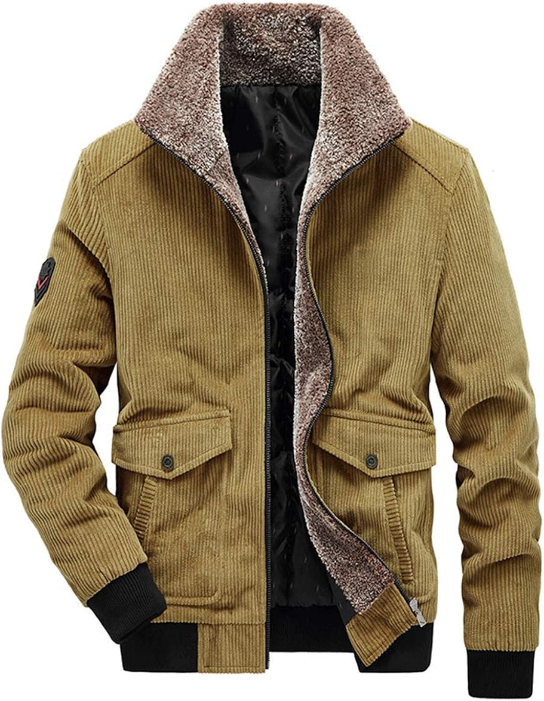 Haellun Men's Winter Warm Fleece Collar Thick Quilted Lined Corduroy