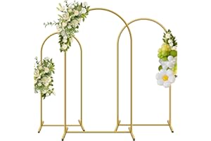 YAYOYA Metal Arch Backdrop Stand, Set of 3 (6/6.6/7.2 ft) Wedding Arched Frame with 12 Ground Nails, Stable Arched Background Stand for Wedding, Baby Shower, Birthday Party, Photography, Gold