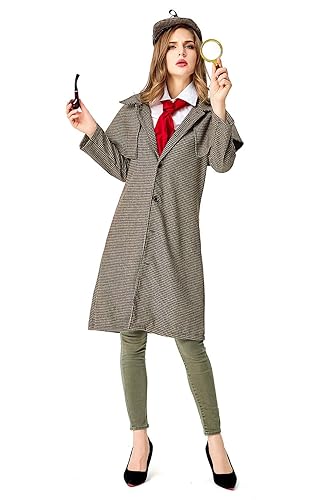 Women Detective Costume Coat Halloween Cosplay Victorian Button