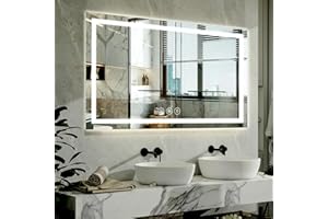 XRAMFY 40"x 60"LED Bathroom Mirror, Backlit + Front Lit, LED Bathroom Mirror with Lights for Wall, 3 Colors, Anti-Fog, Dimmable Brightness, Tempered Glass